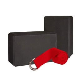 For EVA Yoga Block High Density Black Set of 2 and 1 Red Yoga Resistance Strap