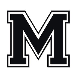 Applicable Pun Varsity Letter M - Vinyl Decal for Outdoor Use on Cars, ATV, Boats, Windows and More - Black 5 Inches Tall
