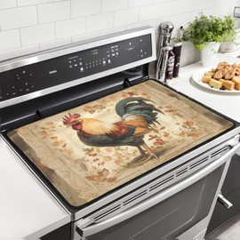 Yorfeemge Electric Stove Top Cover 29x 21Inch, Heat Resistant Glass Stove Top Cover Cooktop Cover with Anti-slip Rubber Baking, Dish Drying Mats for Kitchen Rooster