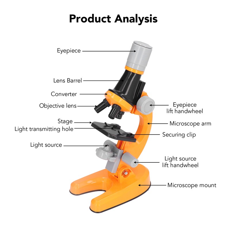 Kids Microscope Kit LED 1200X Microscope with Specimen Slides Science