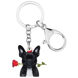 WEVENI Acrylic French Bulldog Keychain Pet Keyring Jewelry For Women Girl Bag Car Wallet Charms (Black)