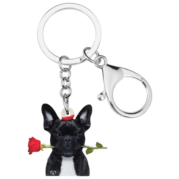 WEVENI Acrylic French Bulldog Keychain Pet Keyring Jewelry For Women