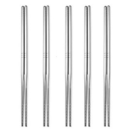 5 Pair Set, Korean Metal Chopsticks Set, 18-8 Stainless Steel, 8.9 inches (22.5 cm), Square Chopsticks Lightweight, Hollow Chopsticks, Anti-Slip, Silver, Korean Tableware, Dishwasher Safe, Stylish, Korean Spreads, Cutlery