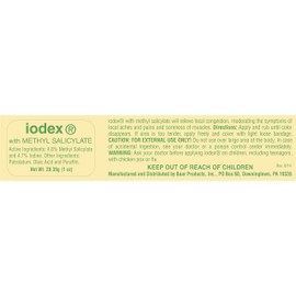 IODEX BAAR Methyl Salicylate Topical Ointment, Formulated w/ 4.7% Iodine for Local Congestion Relief, Aches, Pains, Bruises, Muscle Soreness, Stiffness, Strains & Sprains, Relieves Sore Throat, 1 oz