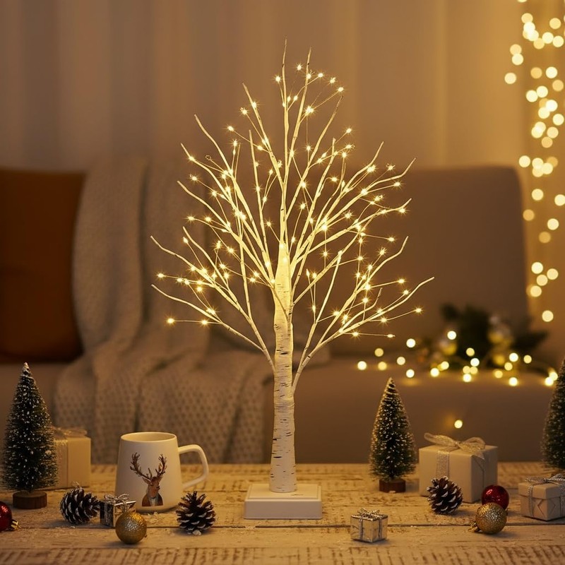 NXUEBDU 2ft Lighted Birch Tree with 144 Warm White LEDs