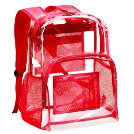 Vorspack Clear Backpack Heavy Duty PVC Transparent Backpack with Reinforced Strap Stitches & Large Capacity for College Workplace Security - Red