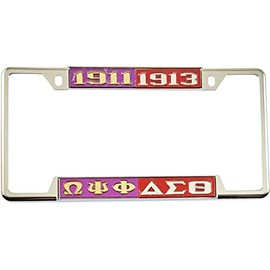 Omega Psi/Ψ Phi + Delta Sigma/Σ Theta Split License Plate Frame [Decal Visible Frame - Purple/Gold/Red/Silver - Car/Truck] - ID#26159