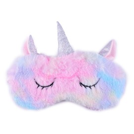 Ulbemoll Cute Unicorn Sleeping Mask, Soft Fluffy Plush Blindfold Funny Novelty Animal Sleep Mask Eye Cover Eyeshade for Kids Girls Boys Women Men Night Nap Travel Meditation (Rainbow, Unicorn)