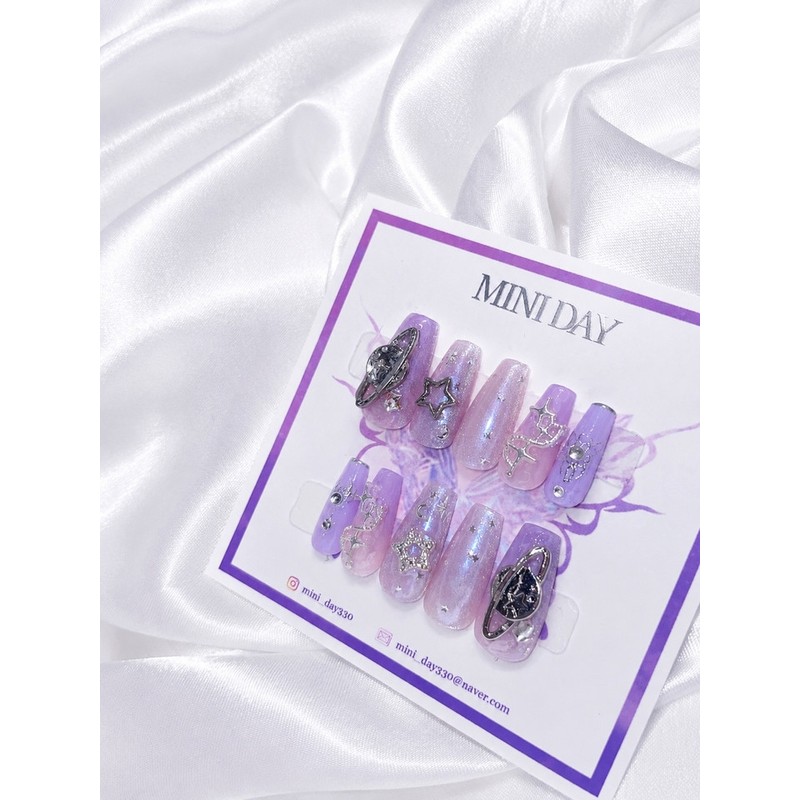 Lavender Aurora handmade nail tips - long ballerina / 라벤더