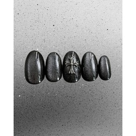 [Self-produced new product discount] Chrome Hearts black magnetic nails - Short Oval Tips / [자체제작신상할인] 크롬하츠 블랙 자석 네일 - 숏오발 팁
