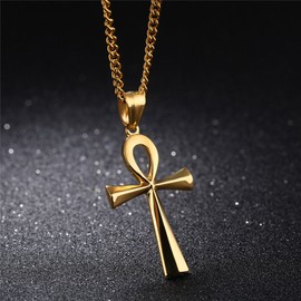 HIJONES Mens Stainless Steel Simple Vintage Egyptian Ankh Cross Pendant Necklace Gold