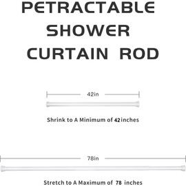 Ginbel Direct 2 Pack Shower Curtain Rod 42-78 Inch, 1"Diameter Spring Long Adjustable Tension Curtain Rods for Bathroom Windows Closet No Drilling No Rust, White