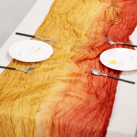 XJJDCB Cheesecloth Table Runner, Gradient-Yellow Orange Gauze Table Runner, Widely Use Cheese Cloth Table Runner 120 Inches Long, Easily Manipulated Sheer Table Runner with Crinkle, for DIY, Party