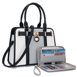 Handbags Sets For Women Shoulder Bags Top Handle Work Satchel Tote Purses Set With Matching Wallet 2pcs WhiteGrey