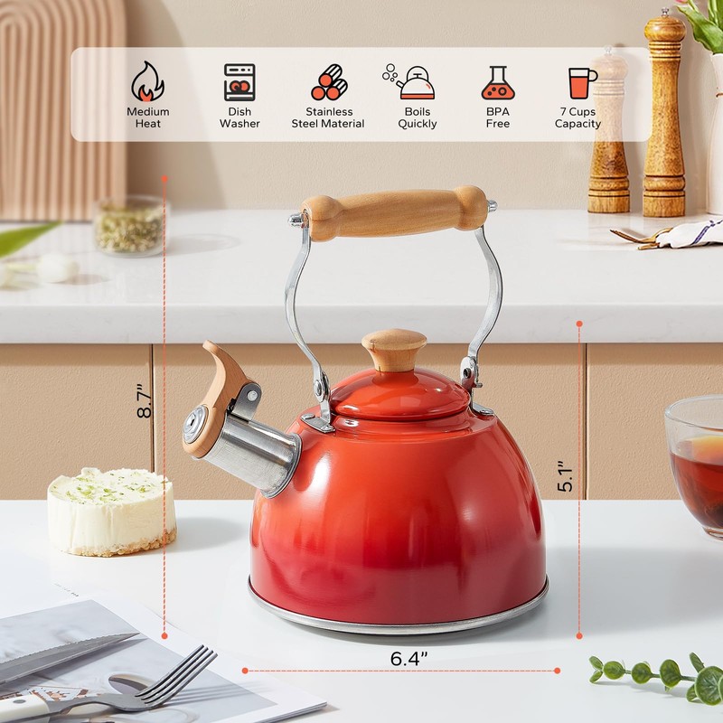 ROCKURWOK Tea Kettle, Tea Pot with Cool Touch Ergonomic Handle,