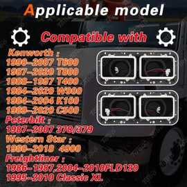 TODO Headlight Housing Base with Chrome Dual Headlight Bezel Compatible with Kenworth T600 T800 W900, Peterbilt 379, Western Star 4900, Freightliner FLD, Driver and Passenger Side