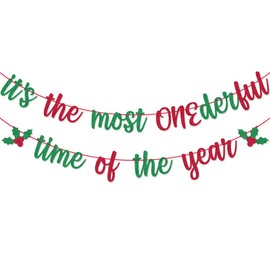 It's The Most Onederful Time of the Year Banner Pre-strung For Christmas First 1st Birthday Party Decorations