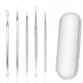 Blackhead Remover Tool Set Pimple Popper Tool Kit Curved Tweezer Blackhead Removal Tools Stainless Steel Acne Whitehead Removal 2in1 Removal & Acne Tools Zit Removing For Nose Face Skin - 5PCS
