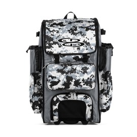 Boombah Rolling Superpack Baseball/Softball Gear Bag - BRSP2CMC23 Digital Camo Gray/Black - Telescopic Handle - Holds 4 Bats - Wheeled Version