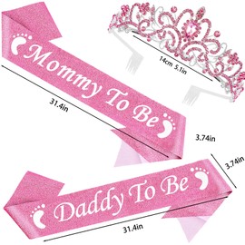 Mom to Be; Daddy t be; Baby Shower Decorations, Mommy to Be Crown and Sash Mother to Be Sash Gliter for Baby Shower Girl, Mommy to Be Sash and Tiara Set for GILR ; mom (Pink)