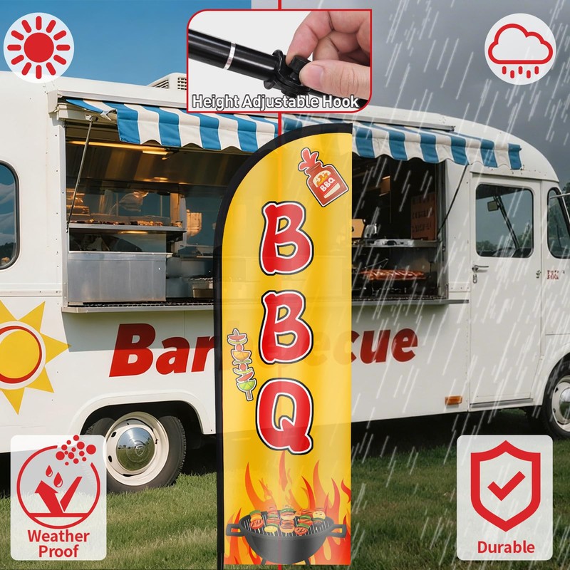 BBQ Feather Flag, 8.2ft BBQ Sign with Aluminum Pole and
