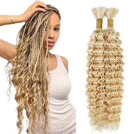 Evaxilc Deep Wave Human Hair for Braiding Human Hair Unprocessed No Weft for Braiding Hair Extensions for Boho Braids #613 Blonde Colour 30 30 30 Inches