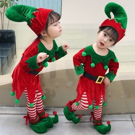 Girls' Christmas Elf Princess Costume - Green Elf Themed Outfit (lf1472, Free Size/Basic) Red 110cm 4ea