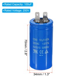 PATIKIL CD60 Run Capacitor, 2 Pack 100uF/MFD 250VAC 15% Tolerance 50/60Hz Motor Starting Capacitor for Air Compressor Motor Starts Running