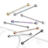 Pierced Owl 14G Stainless Steel CZ Crystal Lined Industrial Barbell