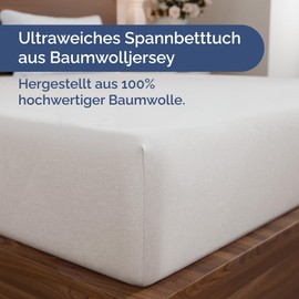 Fitted Sheet 90 x 200 cm - 100% Cotton, Elastic Jersey Fitted Sheet, Oeko-Tex Certified, Premium, Soft Jersey Bed Sheet Made of Cotton, for Box Spring Mattresses up to 25 cm DE - White