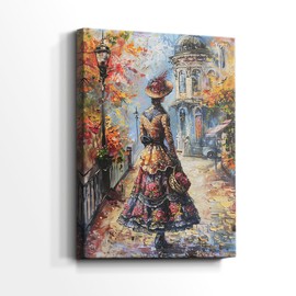 Renditions Gallery Canvas Prints for Home Woman Floral Dress Hat Flowers Basket Artwork Decorations for Bedroom Office Kitchen - 12" X 18" LT561