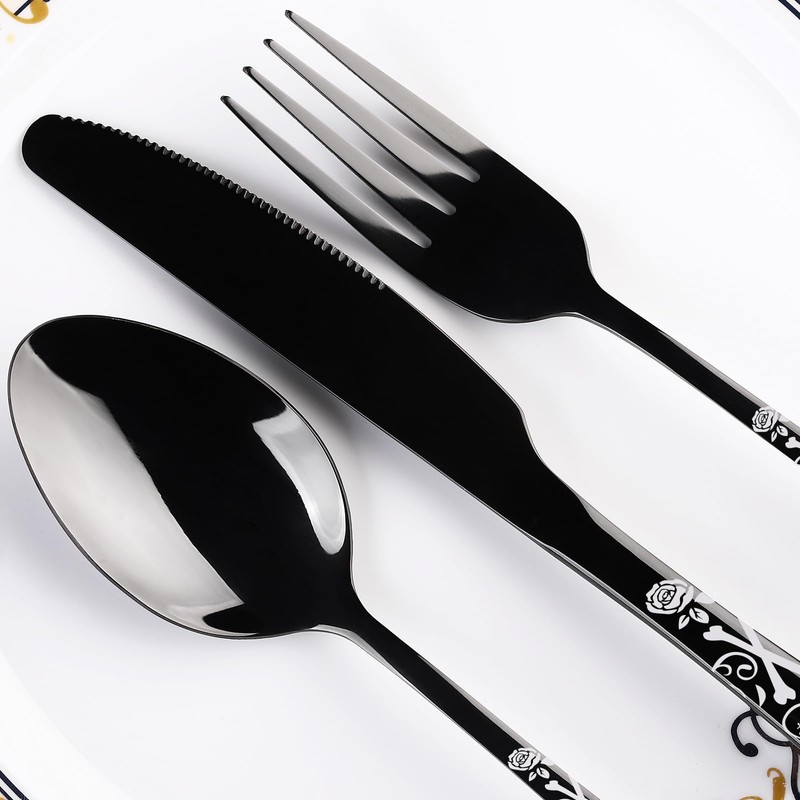 40-Piece Black Skull Silverware Set for 8, Flatware Set Stainless