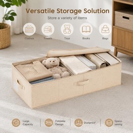 Under Bed Storage Containers, 30x15x6.7 Low Profile Foldable Fabric Storage Bins, Sturdy Clothes Storage Organizer with Handles for Bedroom, Dorm