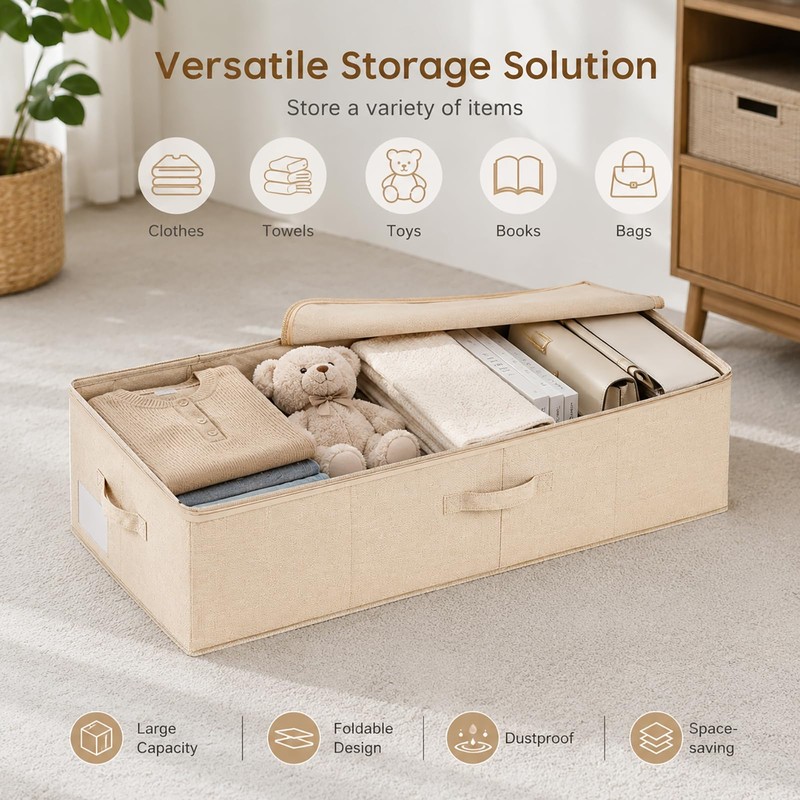 Under Bed Storage Containers, 30x15x6.7 Low Profile Foldable Fabric Storage