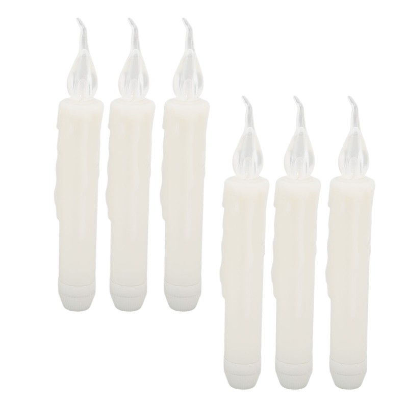 6 Pcs LED Taper Candles Smokeless Reusable Warm Light Long