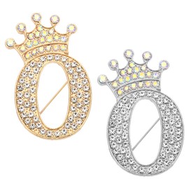 PATIKIL Letter Brooch Pins, 2 Pcs Crown Initial Rhinestone Alphabet O Letter Lapel Badges Pin for Women Suits Dress Coat Clothes Craft, Gold/Silver Tone
