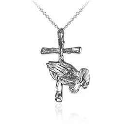 LA BLINGZ Sterling Silver Praying Hands Cross DC Charm Necklace (22)