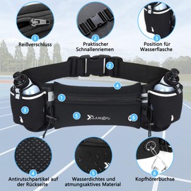 Moorstdel Adjustable Running Belt with Zip Pocket, Sports Bottle Waist Pack, Waterproof Reflective Belt Pack, for Running, Marathon, Outdoor Sports Travel, Black