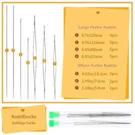 25 Pieces Bead Needles Set, Bead Needles, 6 Pieces Open Bead Needles, 19 Pieces Long Straight Beading Needles for Making Bracelets, Necklaces, Jewellery