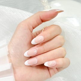 COLOR ELEMENT White French Tip Press On Nails Almond, Short Almond Press On Nails Short Fake Nails With Designs False Nails, Reusable Natural ABS Nails Press Ons Short (Classic French Tip)