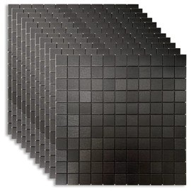 XUANINY 11-Sheet Peel and Stick Backsplash Tiles, Brushed Aluminum Surface Metal Mosaic Sticker for Kitchen Wall (11.41"x11.41") (11, Black Brushed)