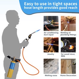 TAUSOM Propane Torch Hose Kit, Mapp Gas Torch Heat 3600℉ Map Gas Torch Kit Trigger Start & Heat Adjustment, Soldering Welding Torch Fuel by MAPP, Map/Pro,Propane(Includes Cylinder Clip)
