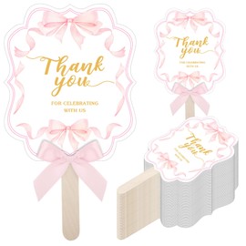 Huwena 50 Sets Wedding Fans for Guests Thank You for Celebrating with Us Fans Hand Fans Handheld Folded Fan Baby Shower Favors for Bridal Bridesmaid Gift Church Dancing (Pink,Bow)