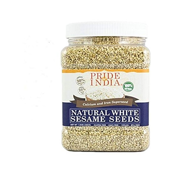 Pride Of India - White Sesame Seeds Unhulled - Calcium & Iron Superfood, 1.25 Pound (20oz) Jar