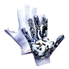 Battle Sports Graffiti Doom Wide Receiver Football Gloves, Ultra Stick Adult & Youth Gloves - Adult Medium, White/Blue