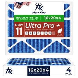 MervKing 16x20x4 Air Filter | MERV 11 | MPR 1000-1200 Ultra Pro | 4-Pack | Pleated HVAC AC Furnace Replacement Air Filters | Actual Size: 15.88" x 19.88" x 4.31"
