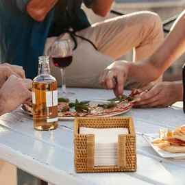 Sumnacon Napkin Holder,Square Rattan Napkin Holder Table Wicker Countertop,Cocktail Napkin Holders for Kitchen Dining Table Counter Natural Napkin Basket for Picnic Wedding Party