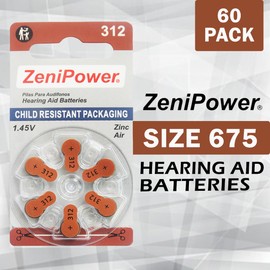 ZeniPower Size 312 Mercury Free 1.45V Hearing Aid Batteries Zinc Air (120 Batteries)