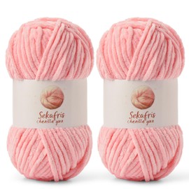 2 Pack Chunky Chenille Yarn for Crocheting, Baby Yarn for Crocheting Soft Blanket, 174.9 yds /7 oz Crochet Yarn, Bulky 5 Amigurumi Yarns, Fluffy Velvet Yarns for Knitting Crafts (2 Pink)