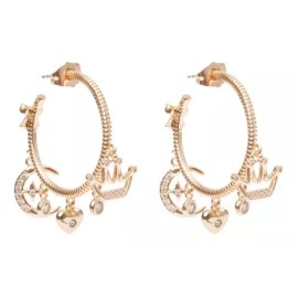 Ametrinaa Aretes Arracadas Coqueta Corazón Luna Y Corona Chapa Oro 18k Color Dorado